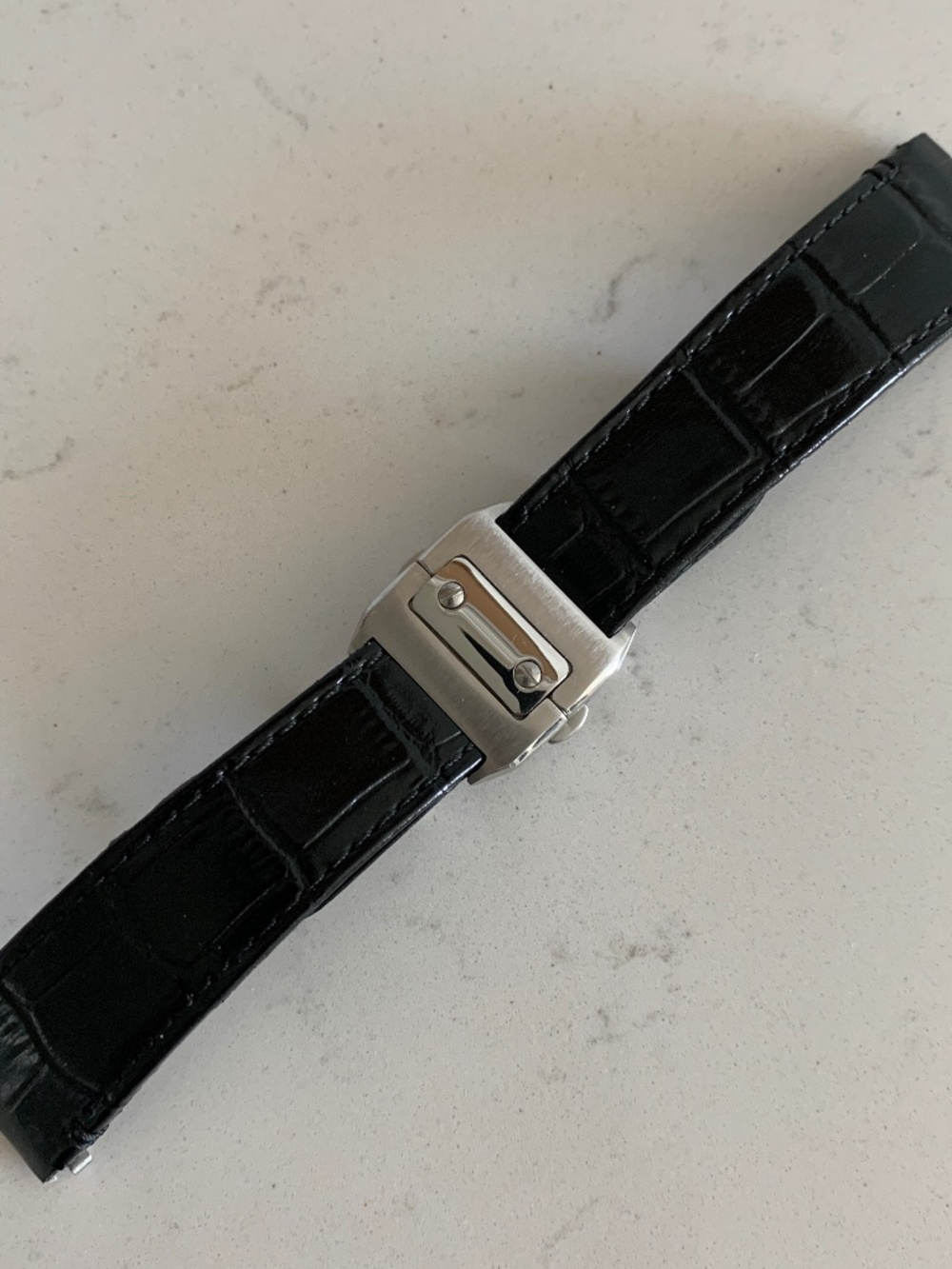 21mm Quick Switch Black Cowhide Leather Band Strap 40mm Santos de Cartier Watch